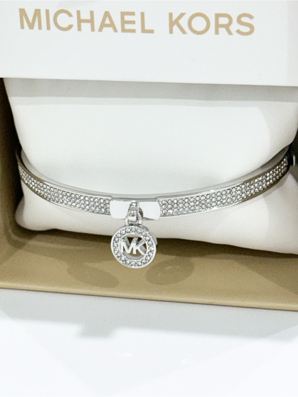 Michael Kors Pavé Logo Silver-Tone Bangle Bracelet